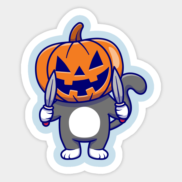 Cute Cat Wearing Pumpkin Halloween with Knife Cartoon Sticker by Catalyst Labs